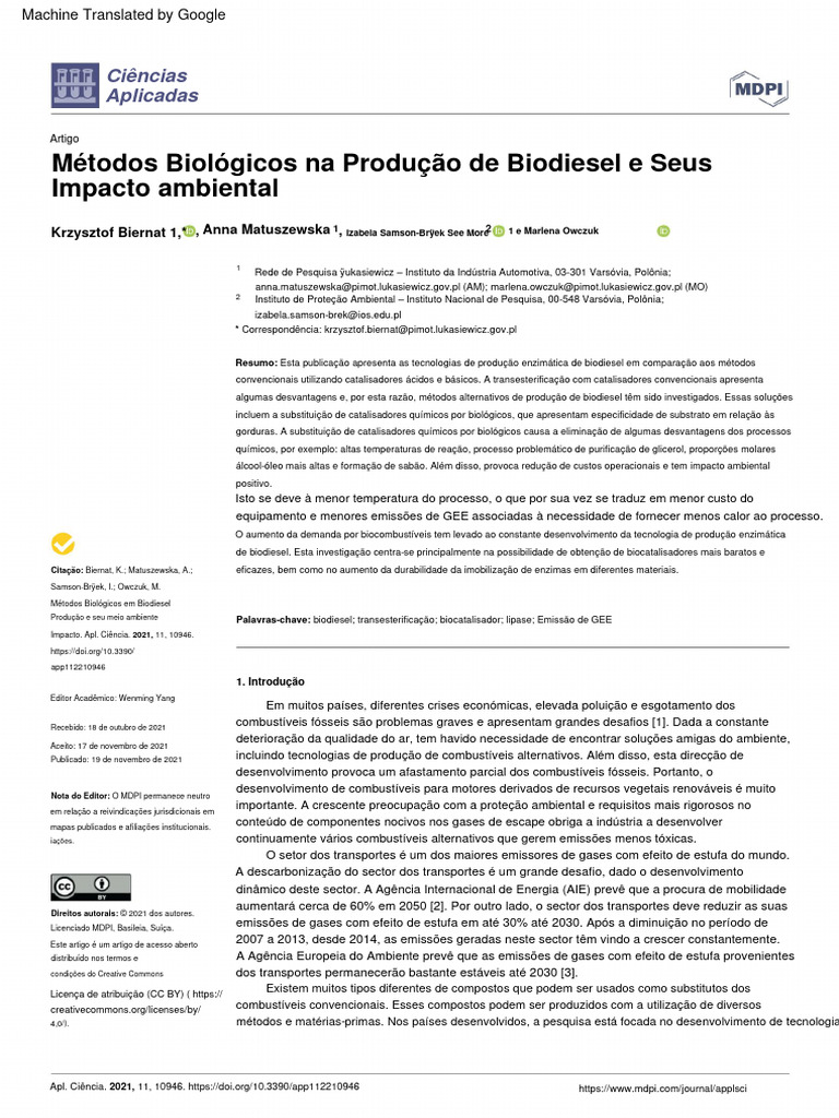 Biocombustíveis: Produção Enzimática de Biodiesel | PDF | Biodiesel | Éster