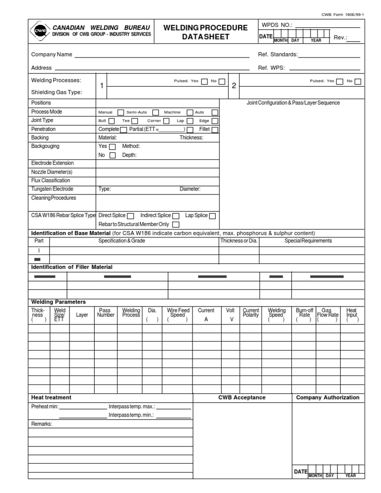 Welding Procedure Datasheet