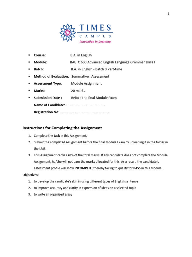 Advanced English Grammar Assignment Guide | PDF | English Grammar ...