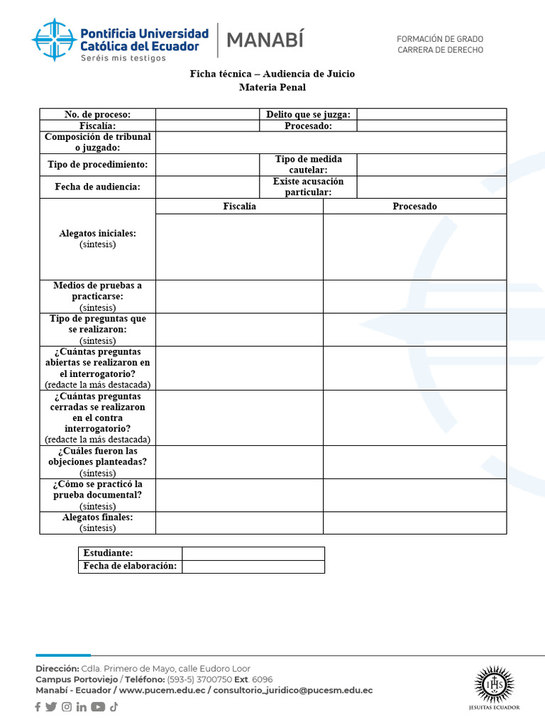 Ficha Técnica de Audiencia de Juicio | PDF | Justicia | Crimen y violencia