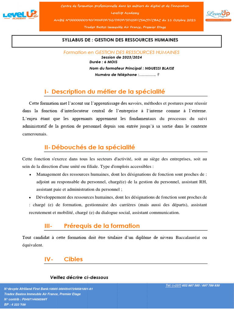 Formation en Gestion des Ressources Humaines | PDF | Gestion des ...
