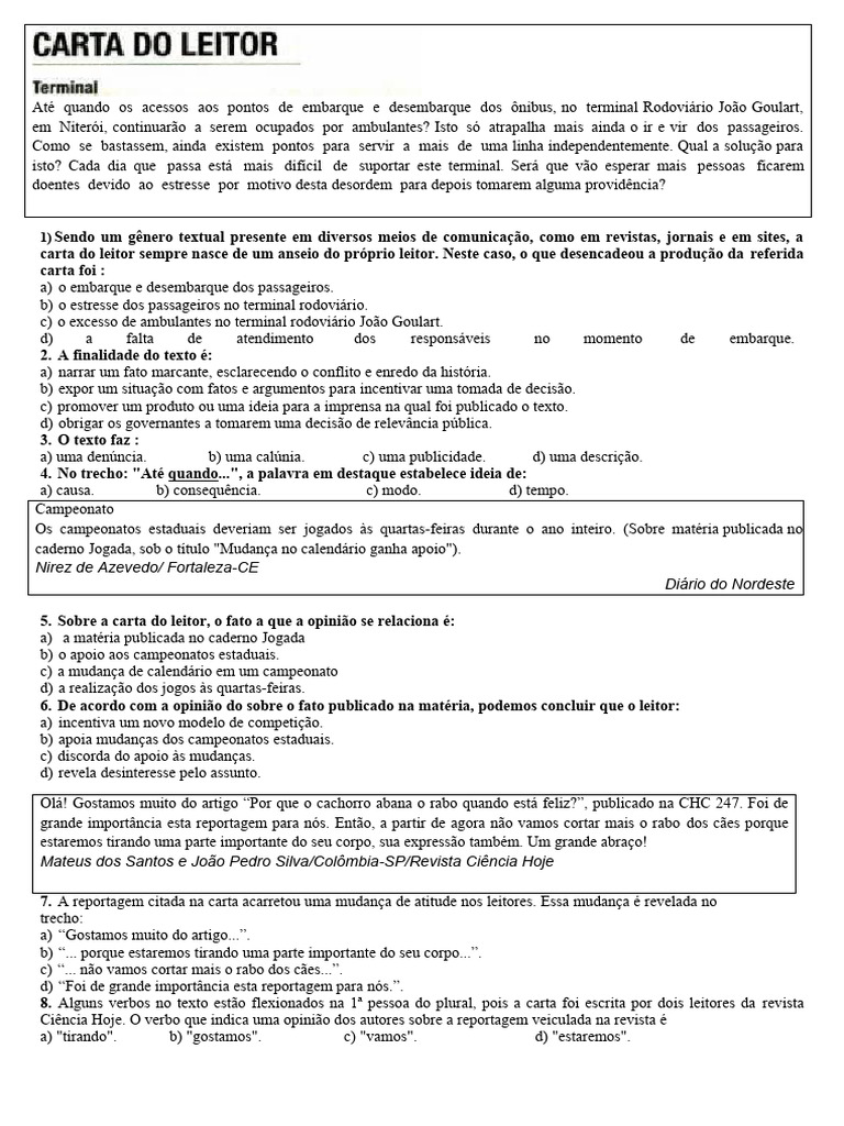 Atividade Carta Do Leitor | PDF