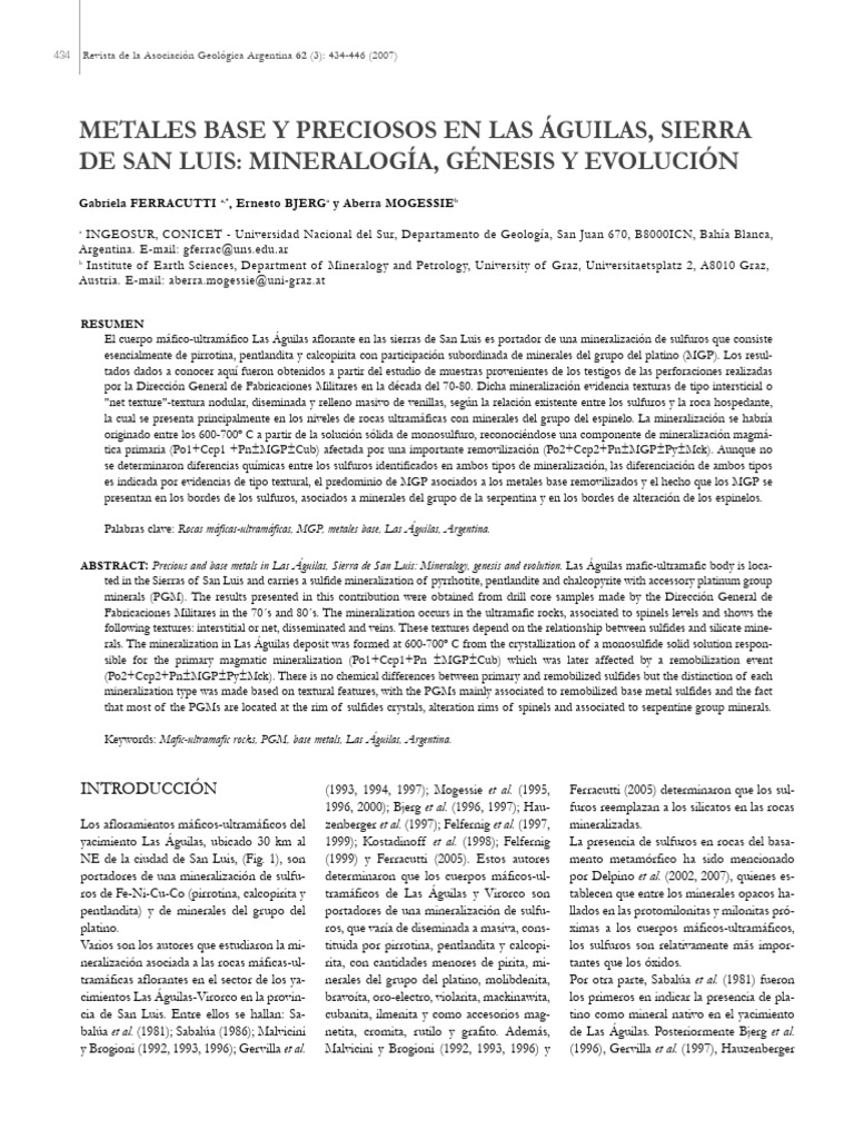 Metales en Las Águilas: Mineralogía y Origen | PDF | Minerales | Magma