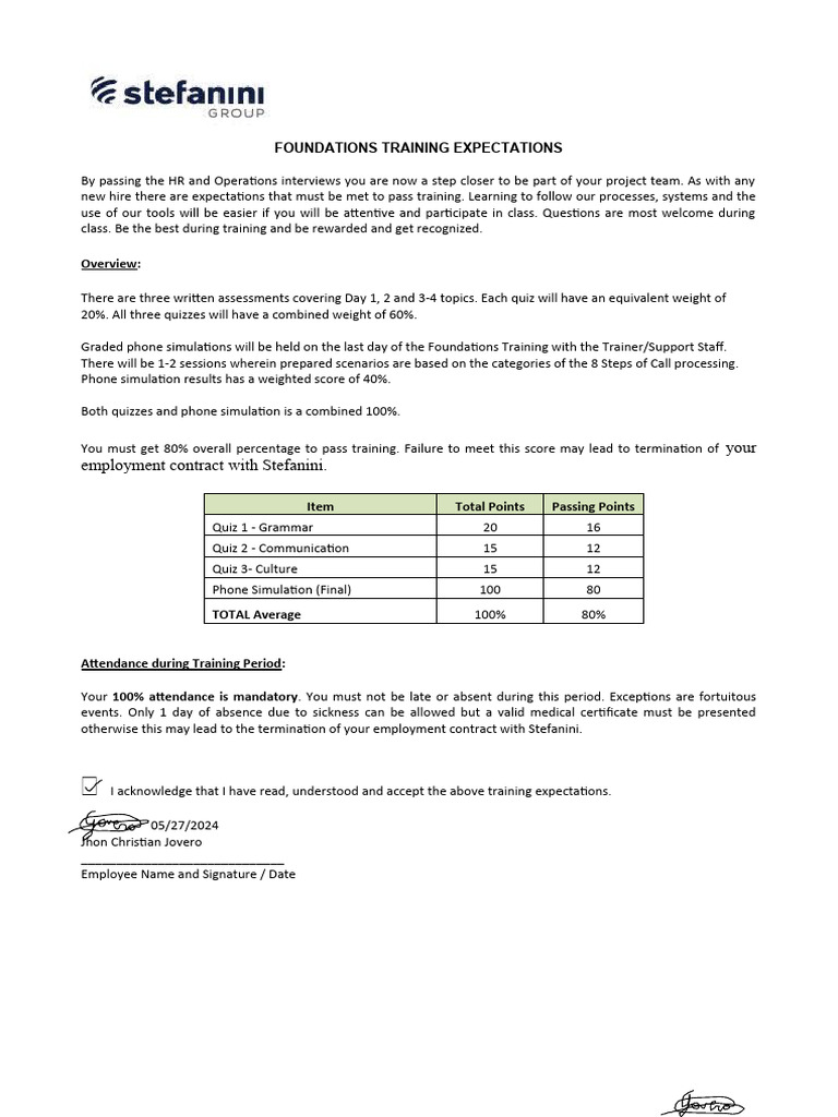 Foundations Training Expectations Guide | PDF