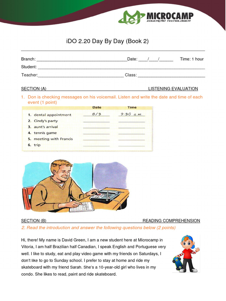 Book 2 - Day by Day - Written Test | PDF | Lunch | Cooking