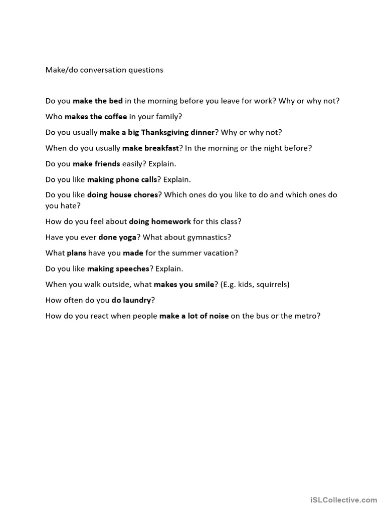 Do and make conversation questions pdf