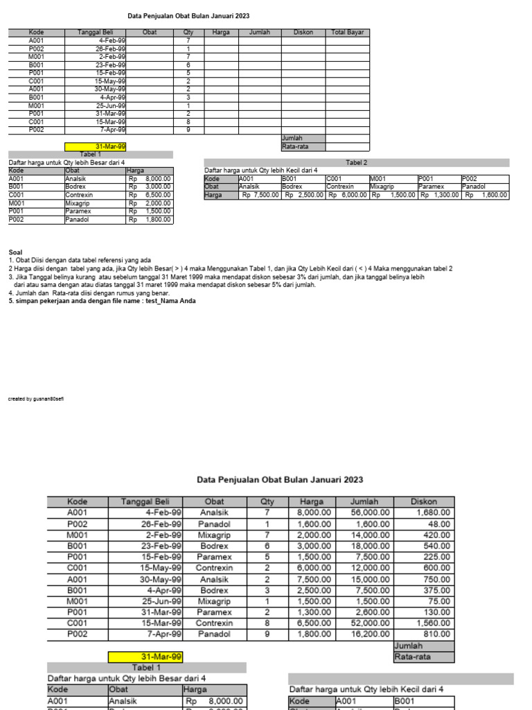Soal Test Excel Type 2 Dan Kunci Jawaban | PDF
