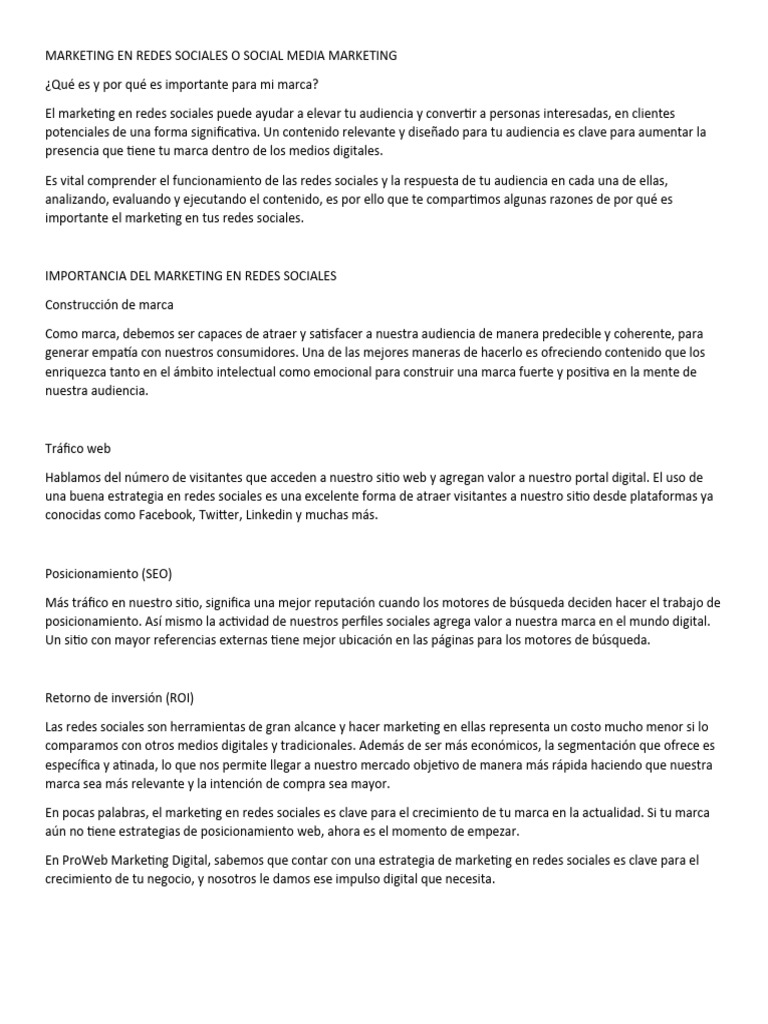 Importancia del Marketing en Redes Sociales | PDF | Publicidad digital ...