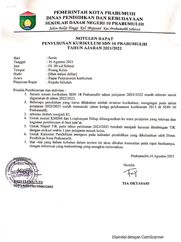Notulen Rapat Penyusunan Kurikulum | PDF