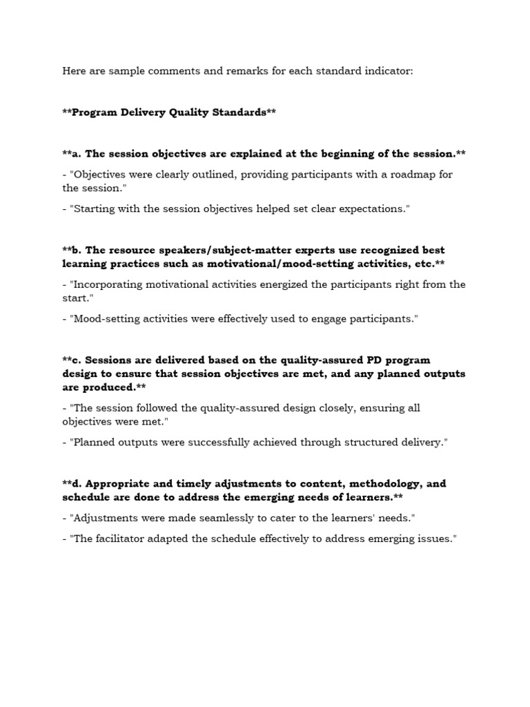 Program Delivery Quality Standards Guide | PDF | Nonverbal ...