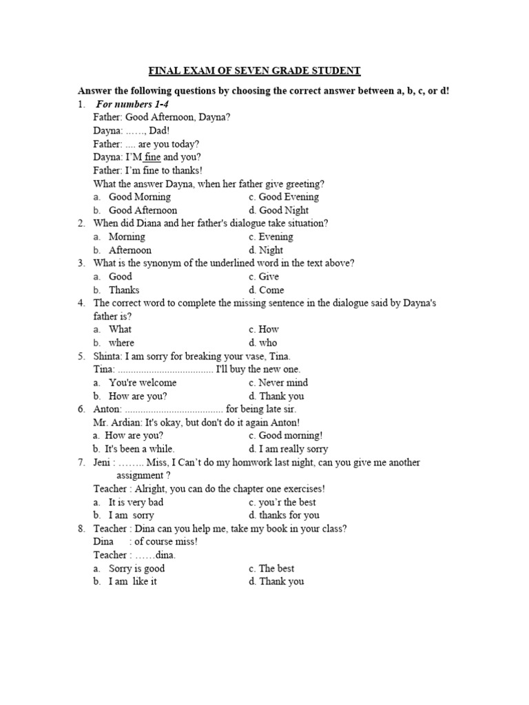 7 Final Exams Seven Grade Student | PDF | Home & Garden