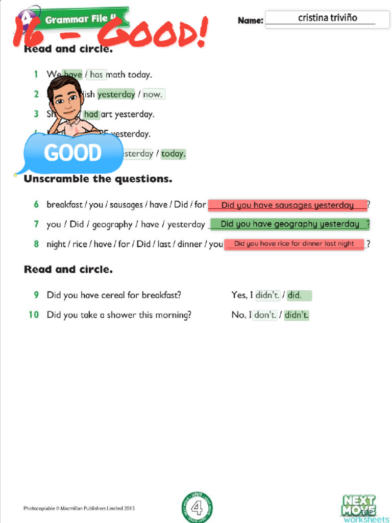 Grammar File Unit 4 K4. | PDF