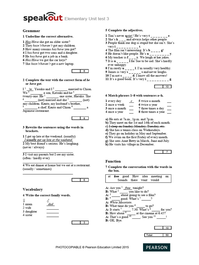 Speakout Elementary Unit Test 3 | PDF | Linguistic Morphology ...