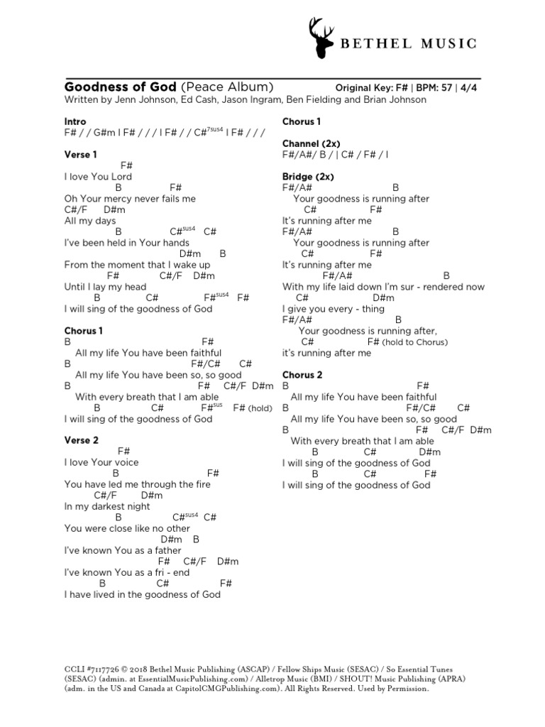 Goodness of God Chord Chart Peace PDF Musical Forms Singles (Music)