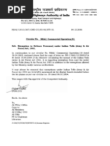 Nhai Toll Tax Exemption Letter