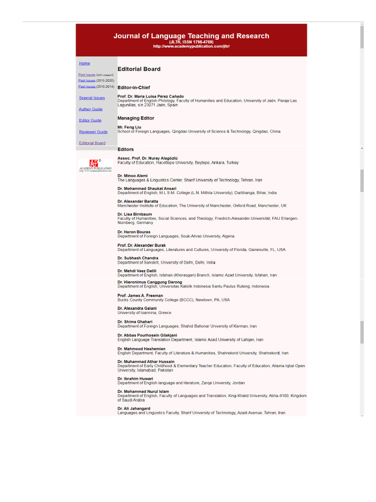 Editorial Tim Journal of Language Teaching and Research | PDF