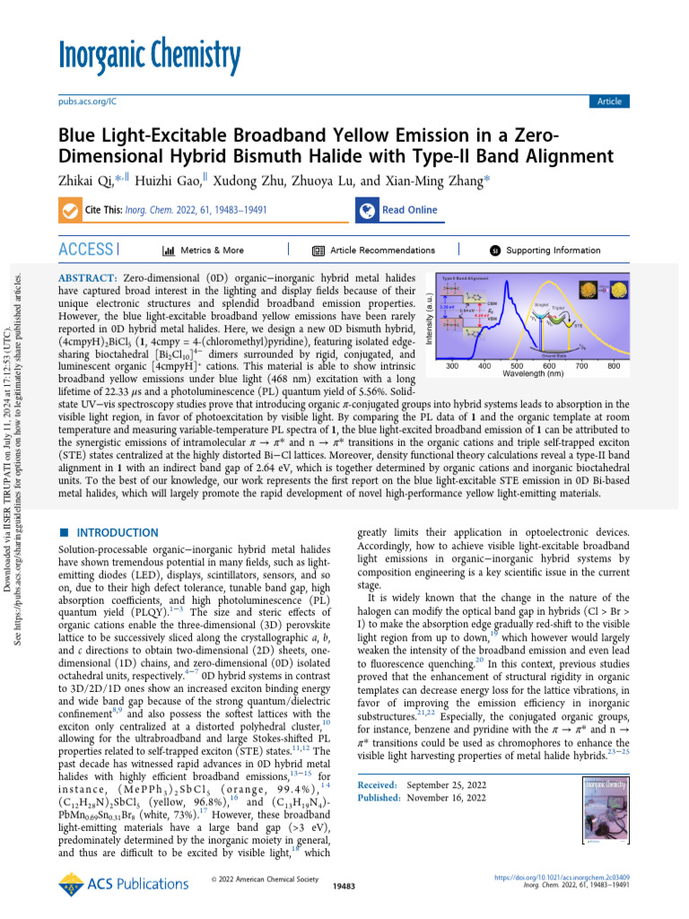 Photo inspiration: Visual Reference: Qi Et Al 2022 Blue Light Excitable Broadband Yellow Emission