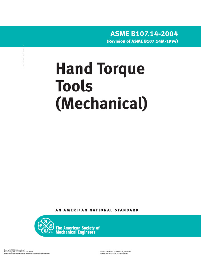ASME B107-14-2004 - en Hand Torque Tools | PDF