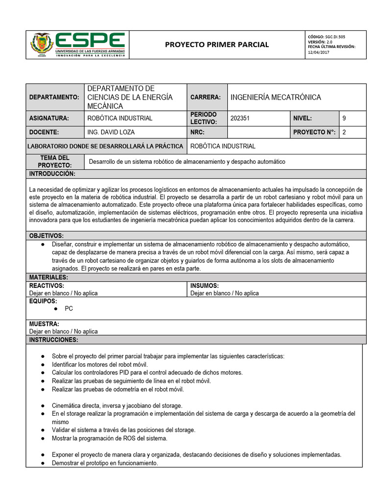 Proyecto Segundo Parcial Instrucciones | PDF | Robot | Robótica