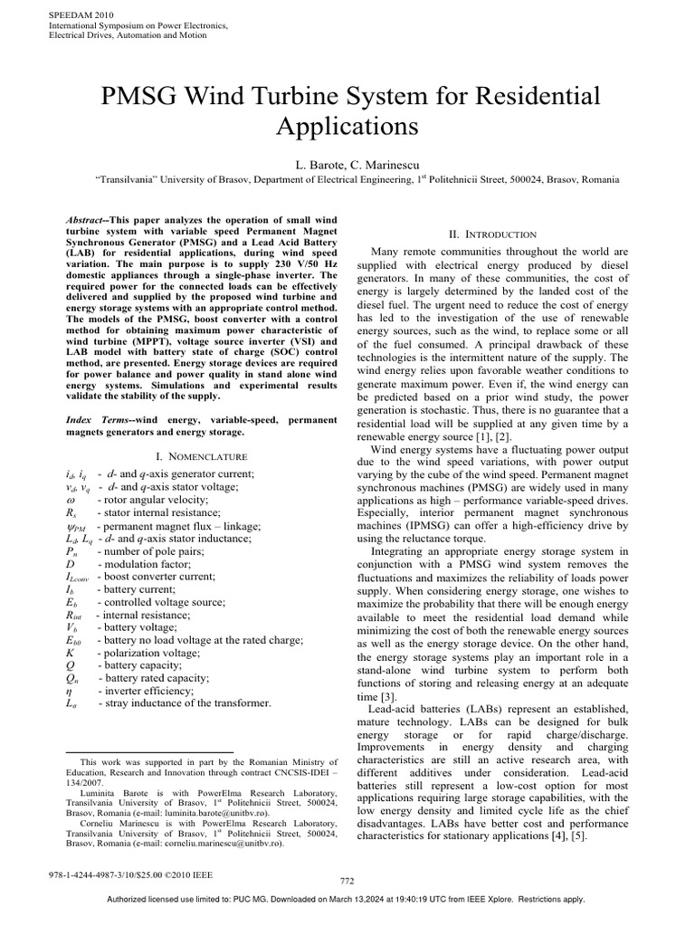 PMSG Wind Turbine System For Residential Applications | PDF | Power ...