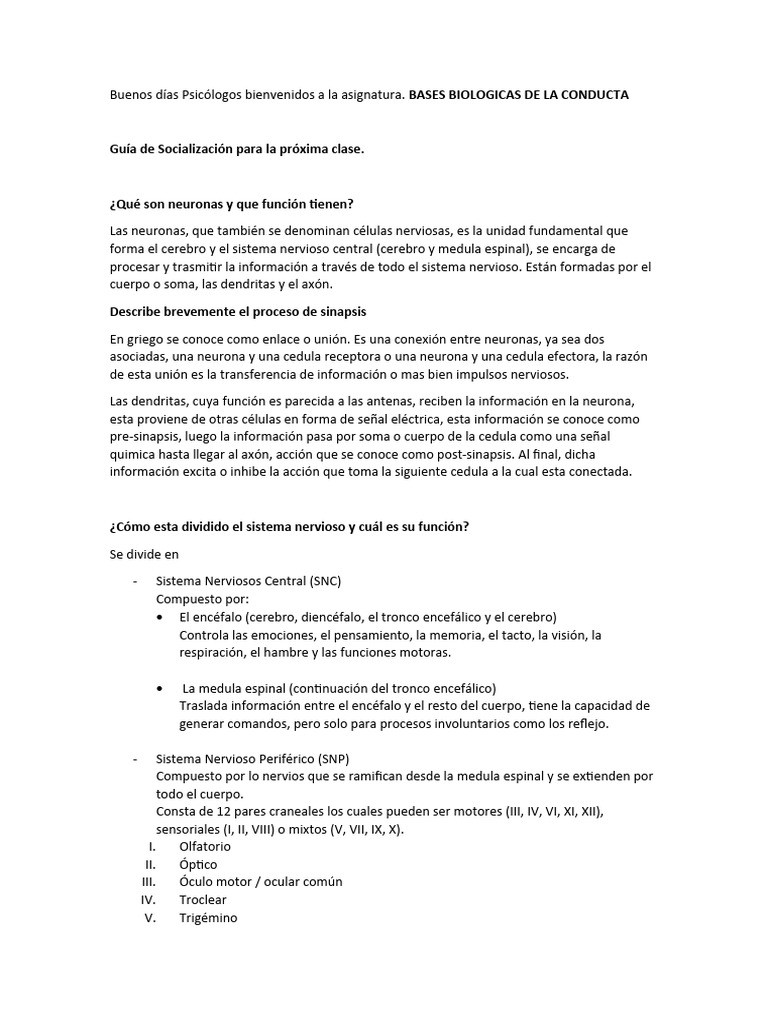 Base Biologica de La Conducta | PDF | Cerebro | Sistema nervioso