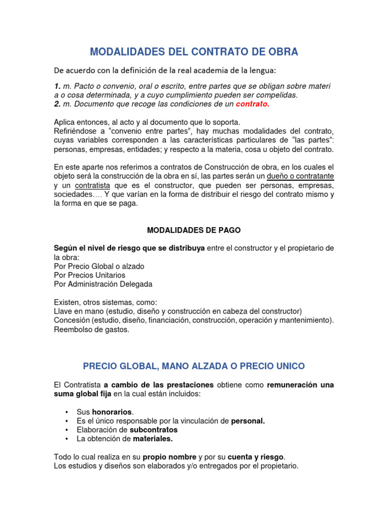 Modalidades Del Contrato de Obra | PDF | Responsabilidad legal ...