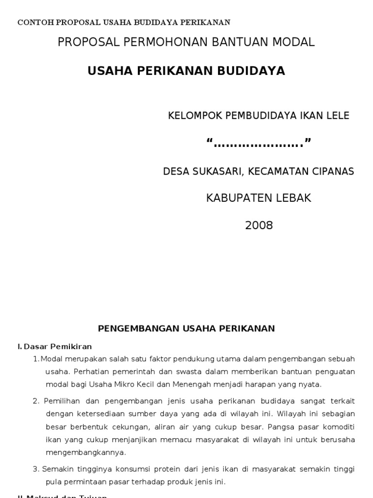 Contoh Proposal Usaha Budidaya Perikanan | PDF