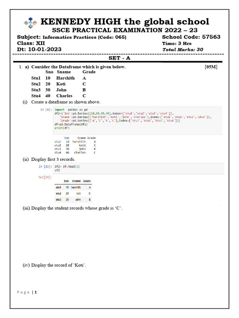 XII IP Practicals A With Answers | PDF | Information Technology ...