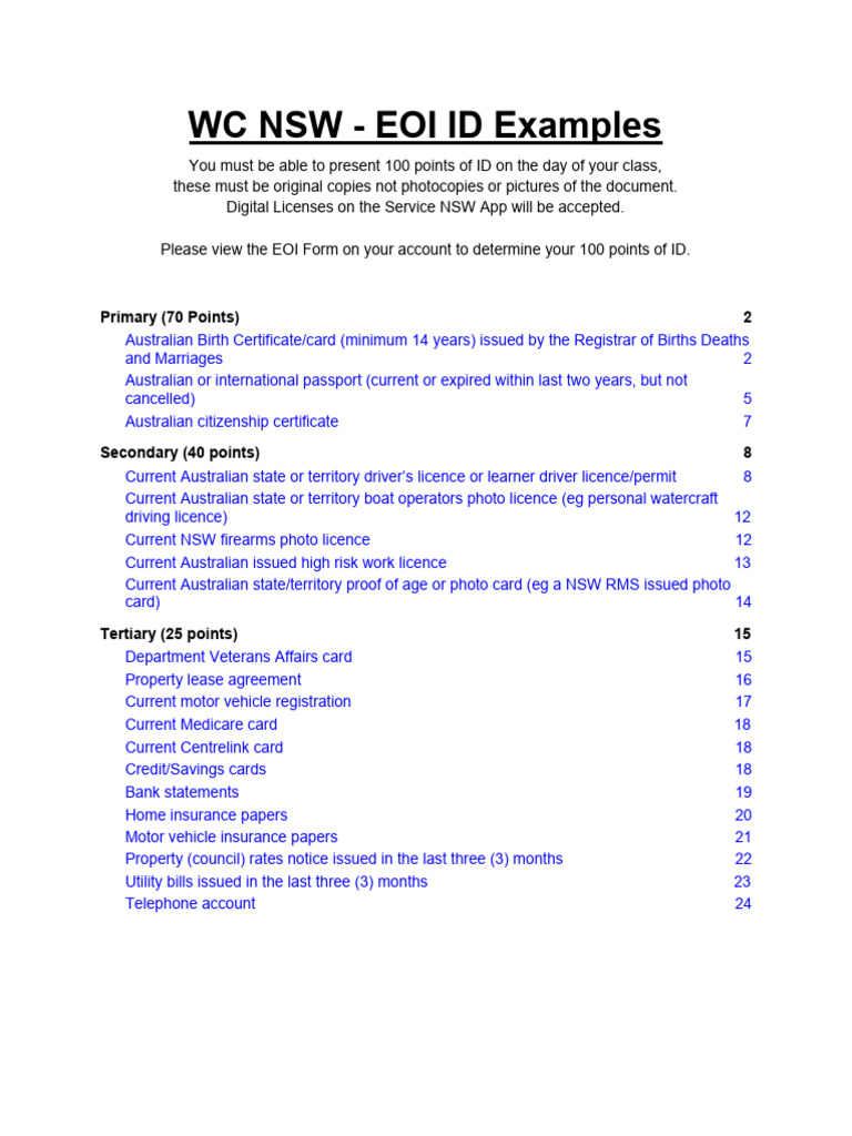 100 Points of ID Requirements NSW | PDF | Driver's License | License