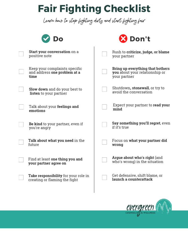 Fair Fighting Checklist for Couples | PDF | Psychology