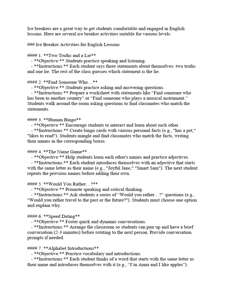 Ice Breakers Pdf Learning Human Communication