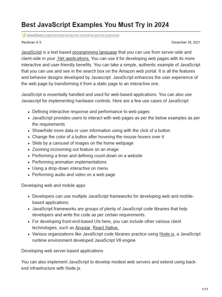 Best JavaScript Examples You Must Try in 2024 | PDF | Java Script ...