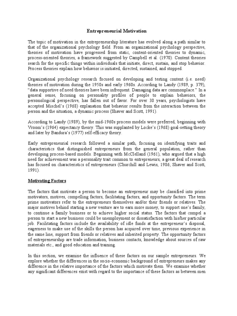 Factors Influencing Entrepreneurial Motivation | PDF | Entrepreneurship ...