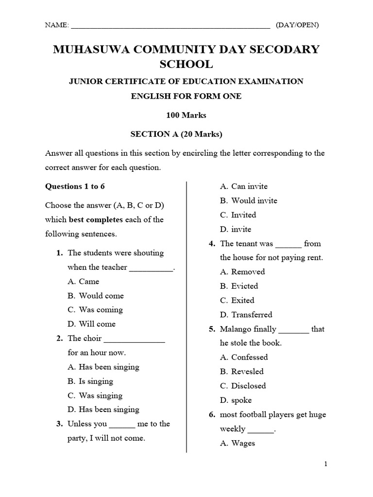 English For Form One T3 | PDF | Adverb | Part Of Speech