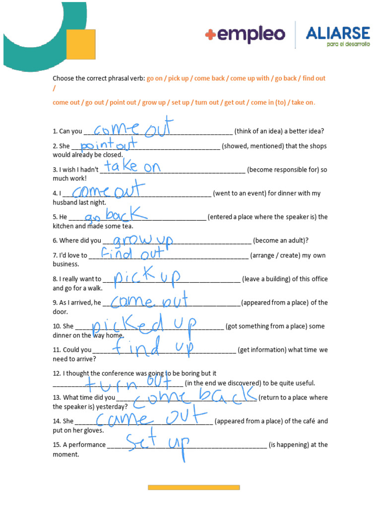 Phrasal Verbs Practice 240517 155458 Pdf Career Growth