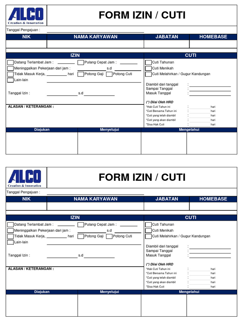 Formulir Izin dan Cuti Karyawan | PDF