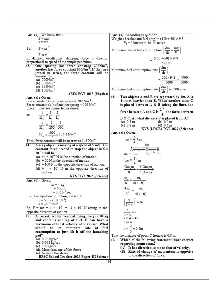 Physics Exam: Force & Momentum Concepts | PDF