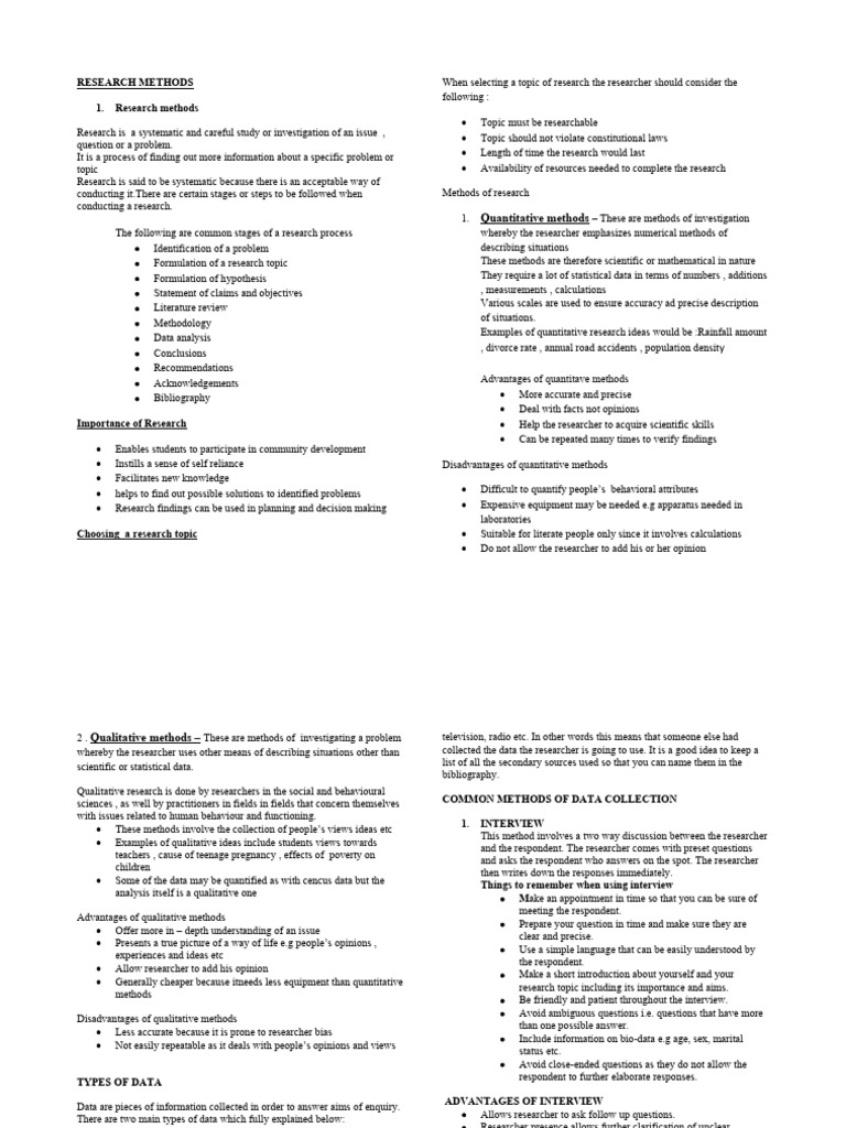 RESEARCH METHODS Ss Notes | PDF | Methodology | Survey Methodology