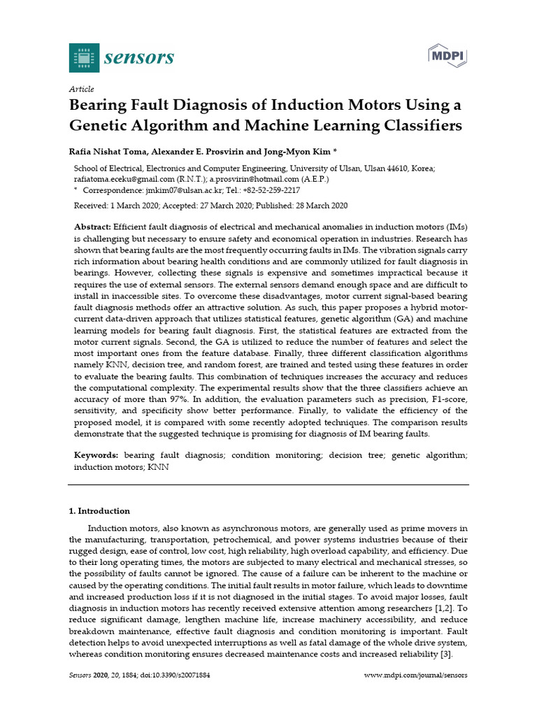 Bearing Fault Diagnosis in Motors Using AI | PDF | Receiver Operating ...