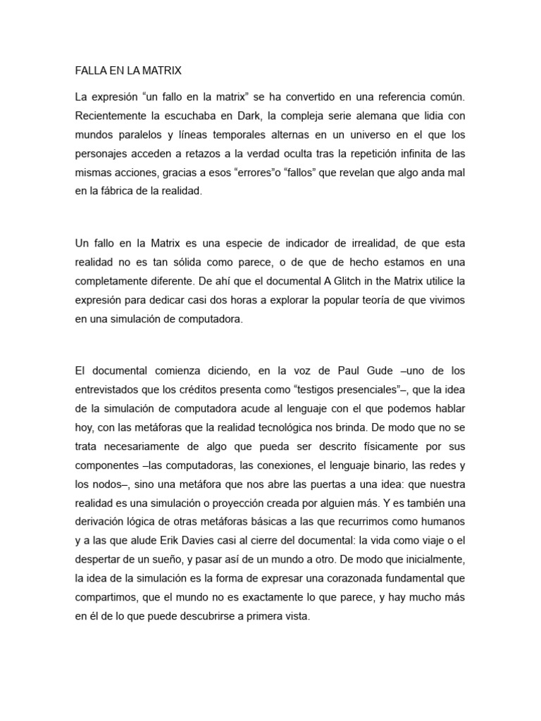 Falla en La Matrix | PDF | Realidad