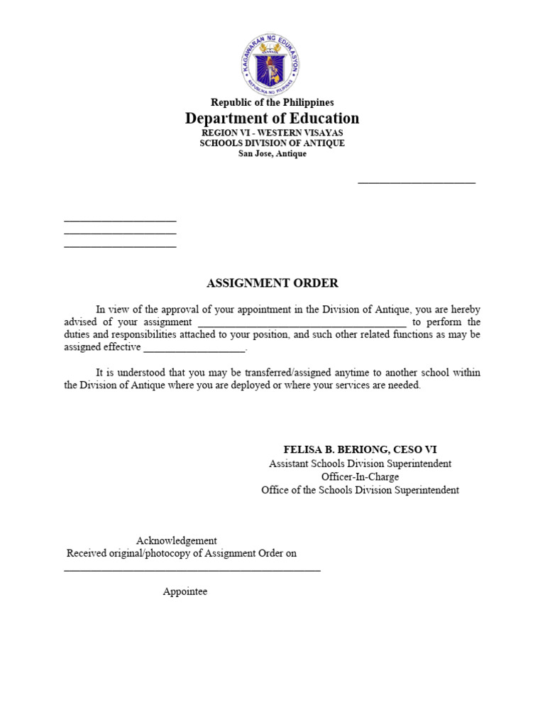 Assignment Order | PDF