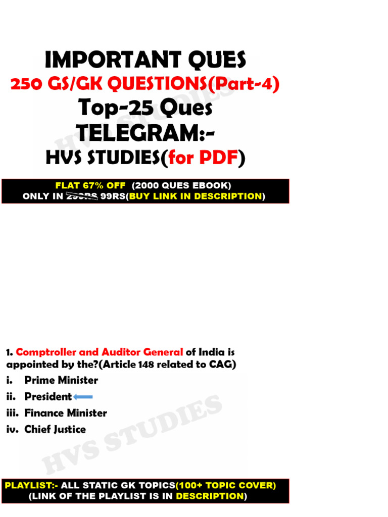 Important ques top 25 ques telegram 250 gs gk questions part 4