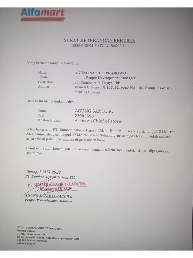 Alfamart Paklaring Kerja | PDF