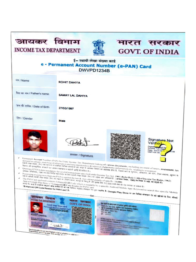 e-PAN Card Details for Rohit Dahiya | PDF