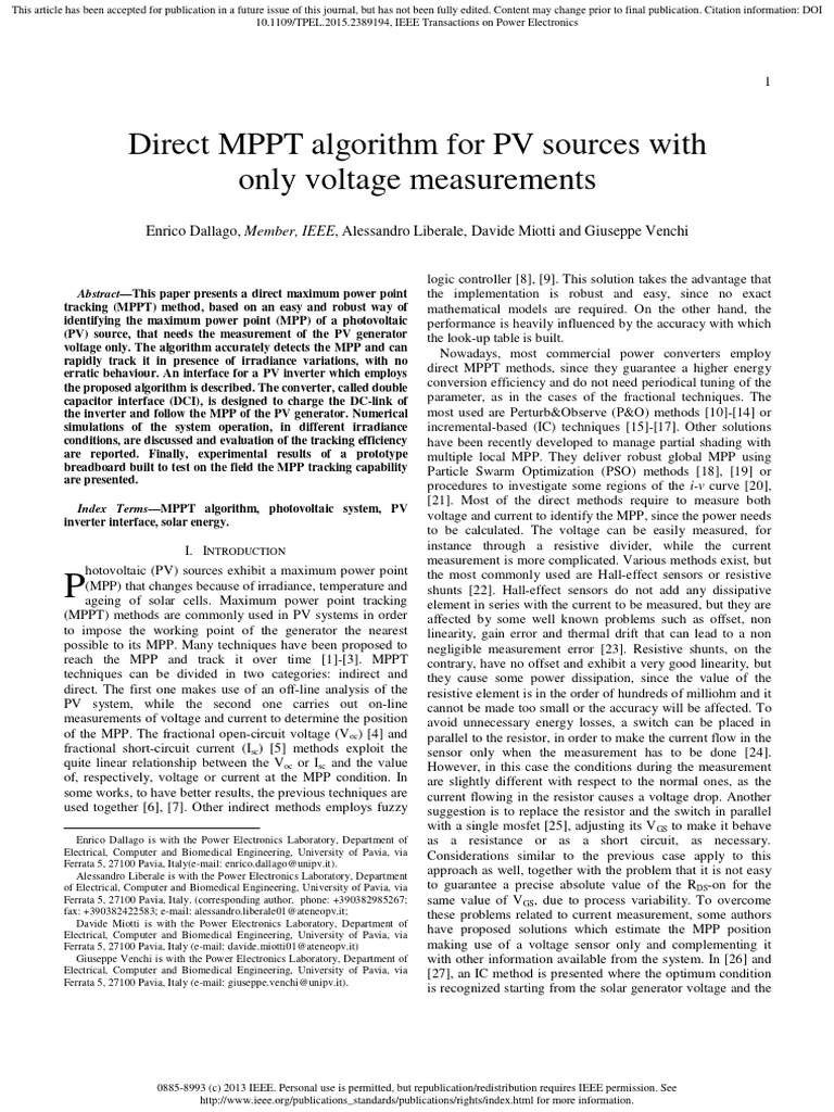 Direct MPPT for PV Systems | PDF | Photovoltaics | Electrical Engineering