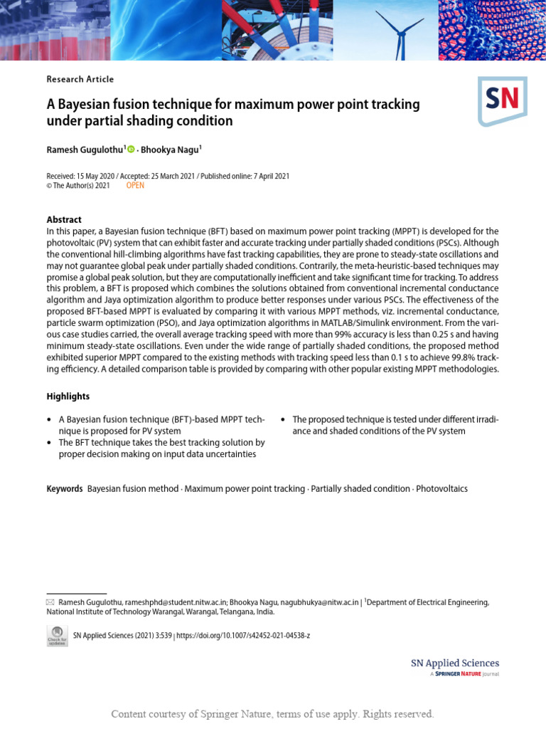Bayesian MPPT for PV Systems Under Shading | PDF | Photovoltaics ...