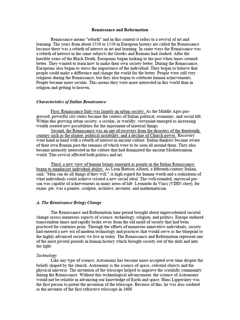 Renaissance and Reformation Overview | PDF | Protestantism | Martin Luther