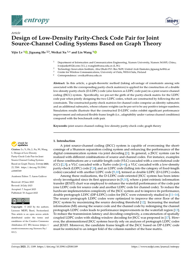 Entropy 25 01189 | PDF | Low Density Parity Check Code | Code
