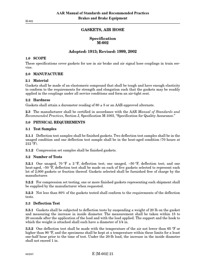 AAR M-602 Gasket Specifications | PDF | Mechanical Engineering