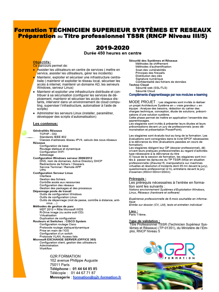 Formation TSSR : Préparation au titre RNCP | PDF | Linux | Serveur ...
